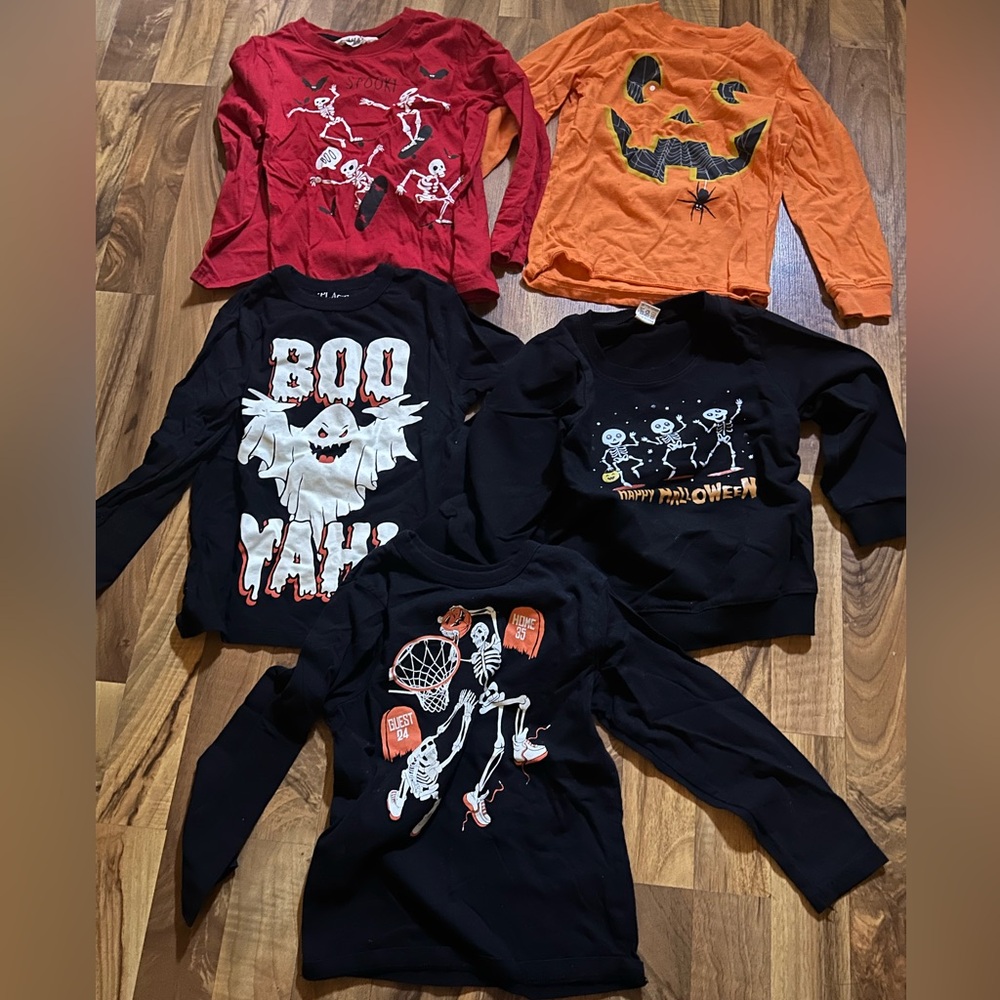 Kids Halloween Long Sleeve Tees - Black, Red, Orange (lot of 5)